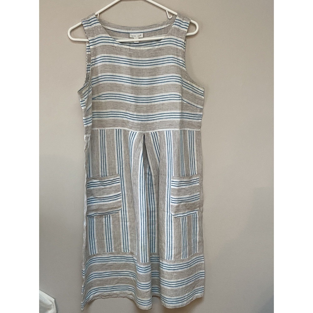 J Jill  Love Linen White And Blue Stripe Sleeveless Dress Medium